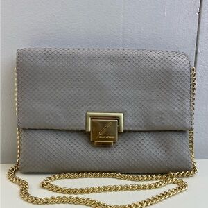 Brian Atwood Gray Snakeskin Crossbody Bag with Gold Chain